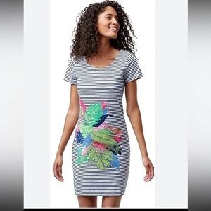 Tommy Bahama Navy & White Striped Mini Dress with Tropical Floral Print